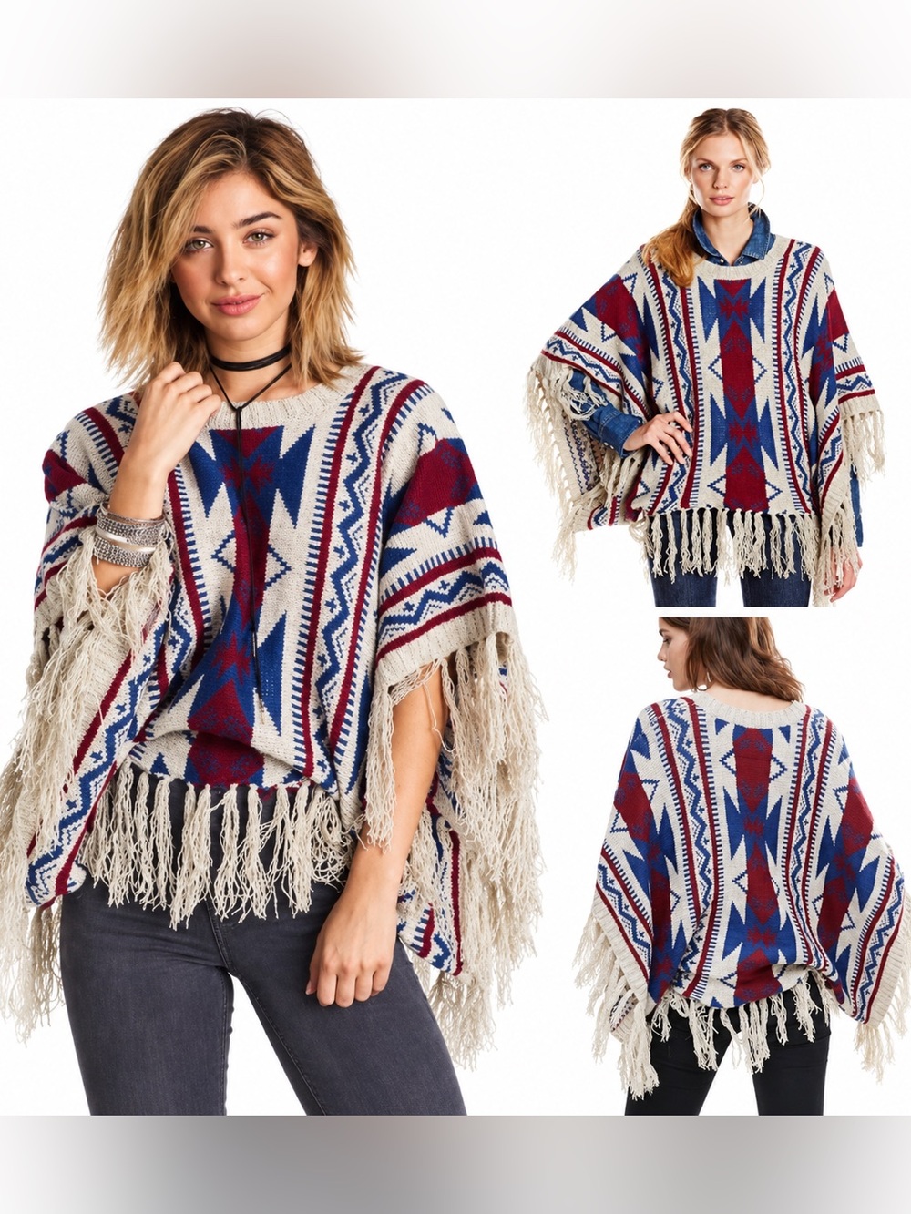 Raga Aztec Dreams Poncho with Nordic Fringe Medium